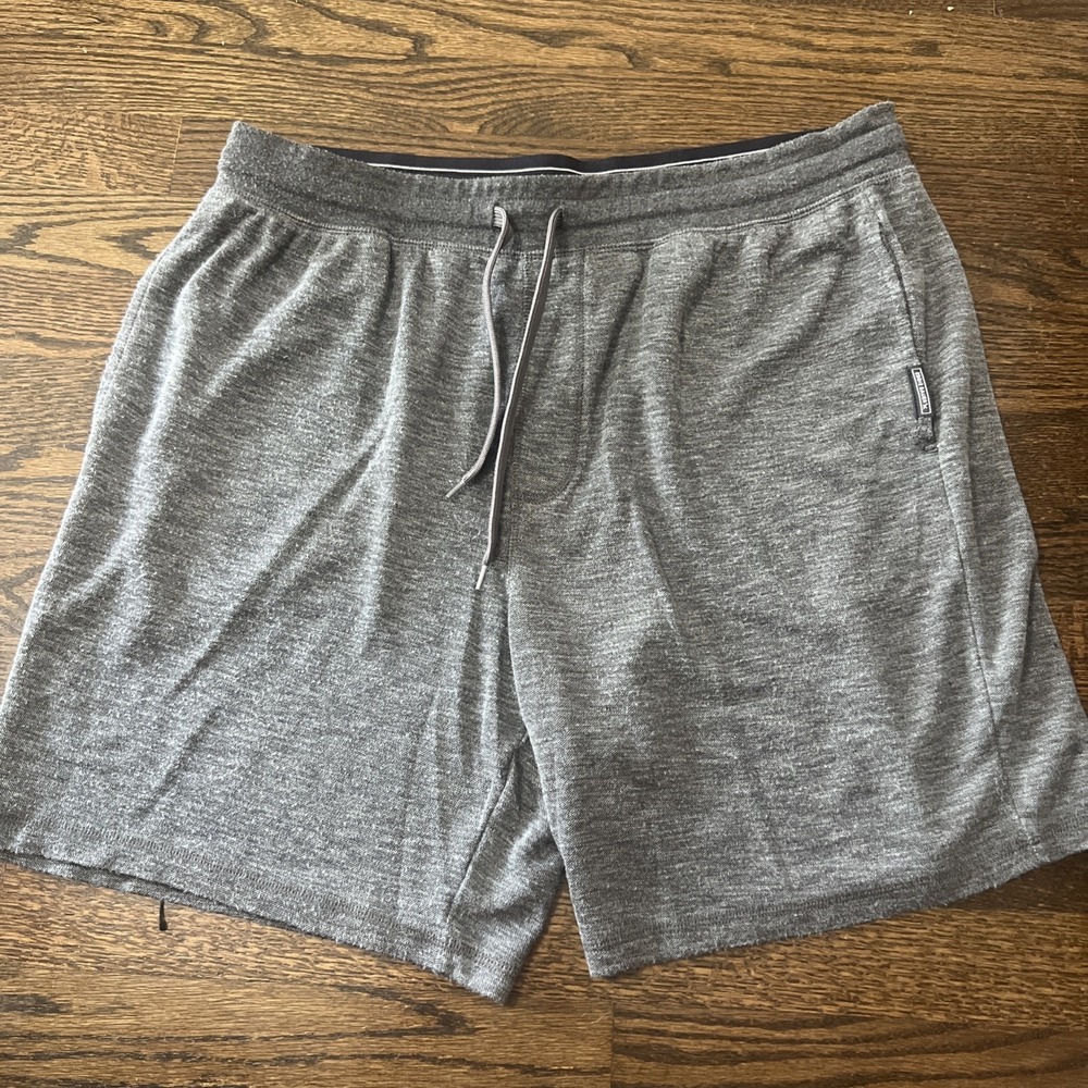 Eddie Bauer Mens Lounge Sleep Shorts L Gray Soft Knit Zip Pockets Drawstring